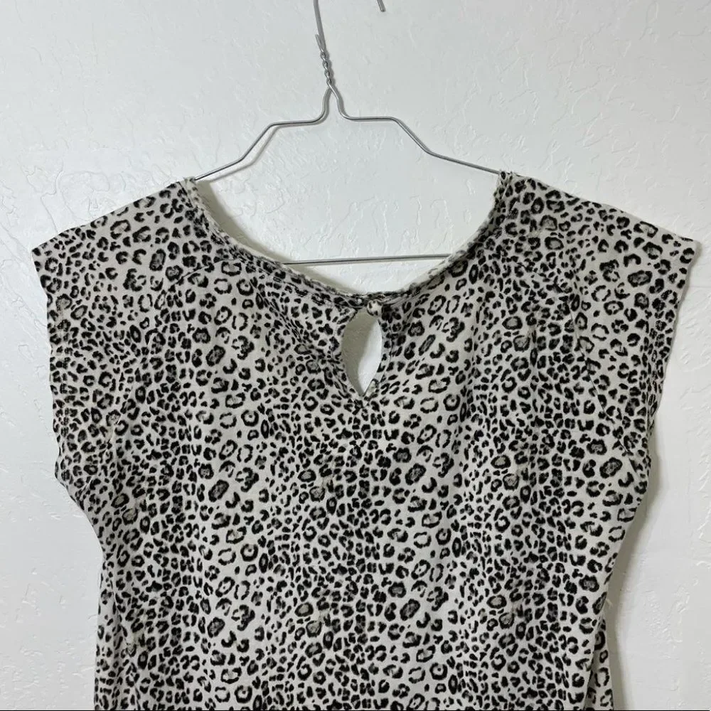 Rebecca Taylor Cheetah Leopard Print Ruffle Cotton Tee  Shirt